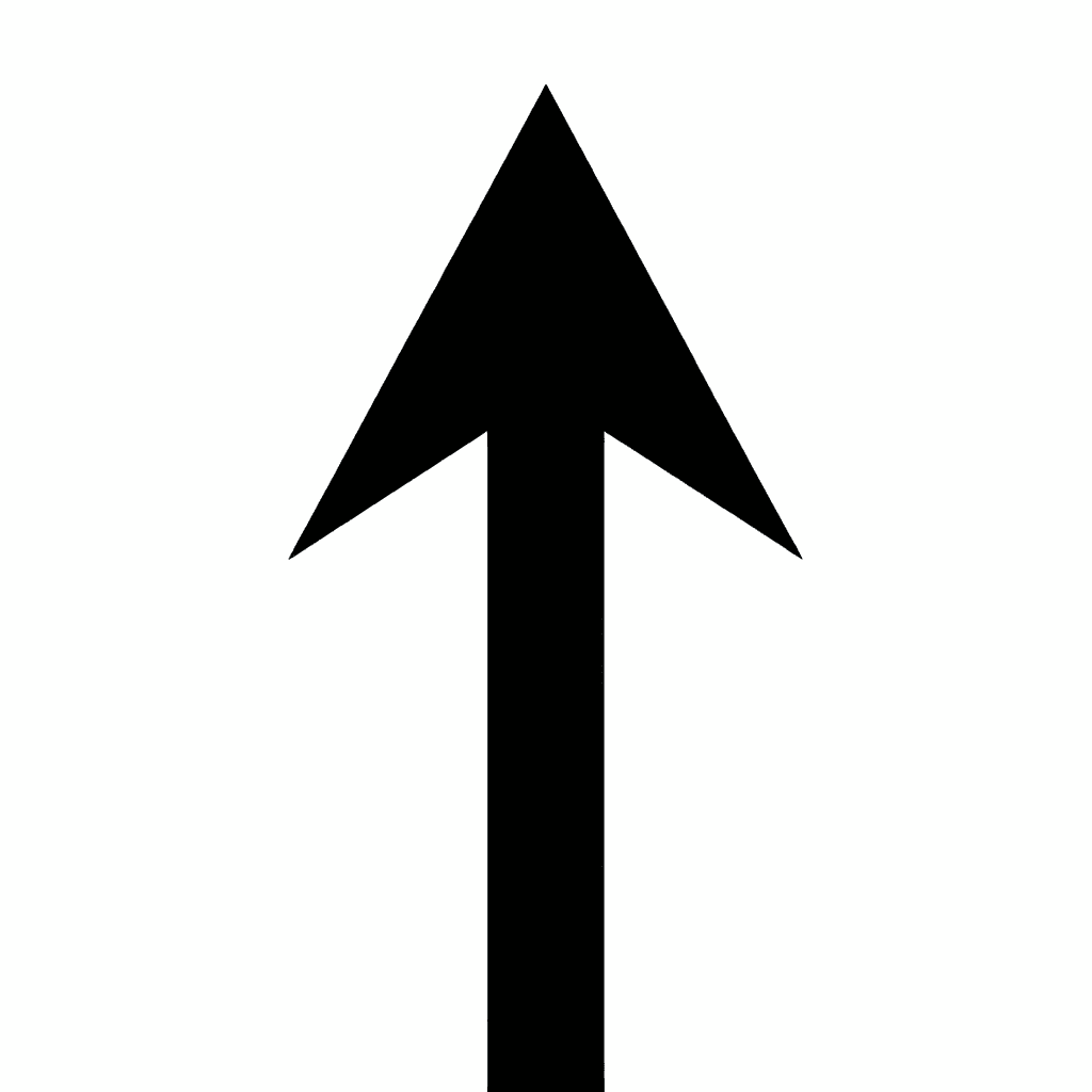 "An upward-pointing jet-black arrow, outlined sharply, floating against a transparent background"