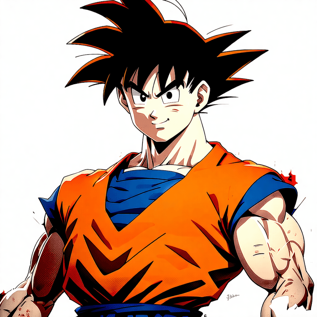 "Generate a captivating image of Goku, the iconic character from Dragon Ball, showcasing his muscular chest