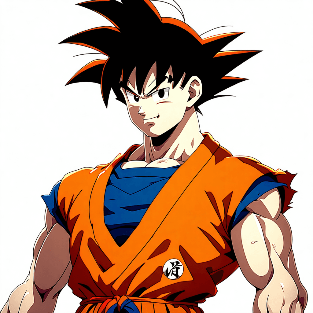 "Generate a captivating image of Goku, the iconic character from Dragon Ball, showcasing his muscular chest 
Make him bare chest