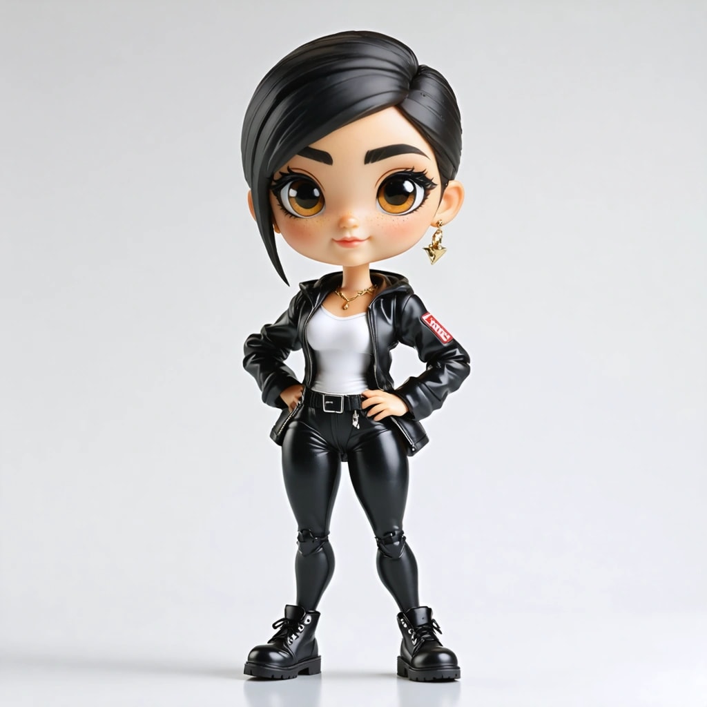 AI Generated Art: Create a premium AI-generated action figure style character, designed to look like a limited-edition collectible toy.

The character should be a stylized human figure, blending realism with illustration — not photorealistic.

Figure Style & Proportions:

Slightly oversized head (cute, confident, collectible look)

Simplified but well-defined facial features

Expressive eyes with glossy highlights

Confident, relaxed pose (hands on hips, crossed arms, or subtle power stance)

Facial Expression:

Playful confidence

Subtle smirk or knowing smile

Meme-worthy expression that feels humorous and iconic

Material & Texture:

Smooth premium plastic / vinyl texture

Soft matte finish with slight shine on edges

Looks like a high-quality designer toy (not cheap plastic)

Outfit & Styling:

Modern, minimal outfit inspired by pop culture

Clean shapes, no heavy patterns

Stylized clothing folds like molded plastic

Fashion-forward, trendy, and timeless

Color Palette:

Neutral base with accent colors

Trending tones: lilac, muted lavender, soft beige, sage green, warm grey

Avoid neon and over-saturation

Background:

Minimal studio backdrop

Soft gradient or abstract shapes

No environment, no realism

Clean negative space for meme text

Lighting:

Soft studio lighting

Subtle rim light to highlight toy edges

Even illumination, no harsh shadows

Composition:

Centered figure

Square format (1:1)

High clarity and sharp edges

Viral & Meme Appeal:

Looks like a shelf-worthy collectible

Feels like a character people would want to “own”

Works perfectly as a profile picture, sticker, or meme base

Quality:

Ultra-high resolution

Clean, polished, social-media ready

Avoid photorealism, avoid cluttered backgrounds, avoid realistic skin pores, avoid cinematic drama.