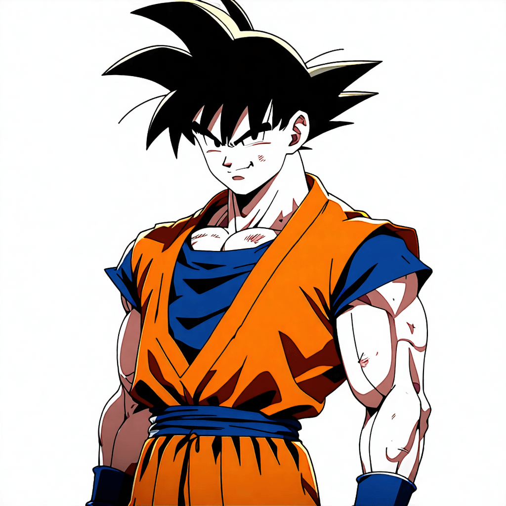 AI Generated Art: "Craft an image of Goku from Dragon Ball, donned in a stylish, finely-detailed vest over his signature orange jumpsuit."