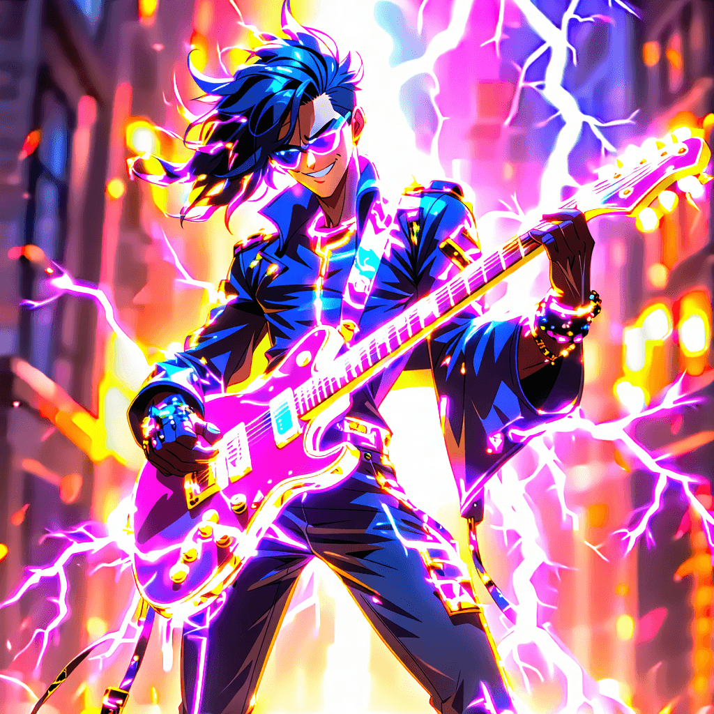 AI Generated Art: Neon Rockstar Manga Hero
